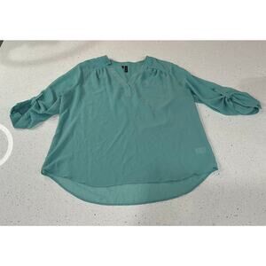 Maurices 3/4 Roll Tab Sleeve Tunic Top Blouse Sheer Green Size 1 W/Pocket